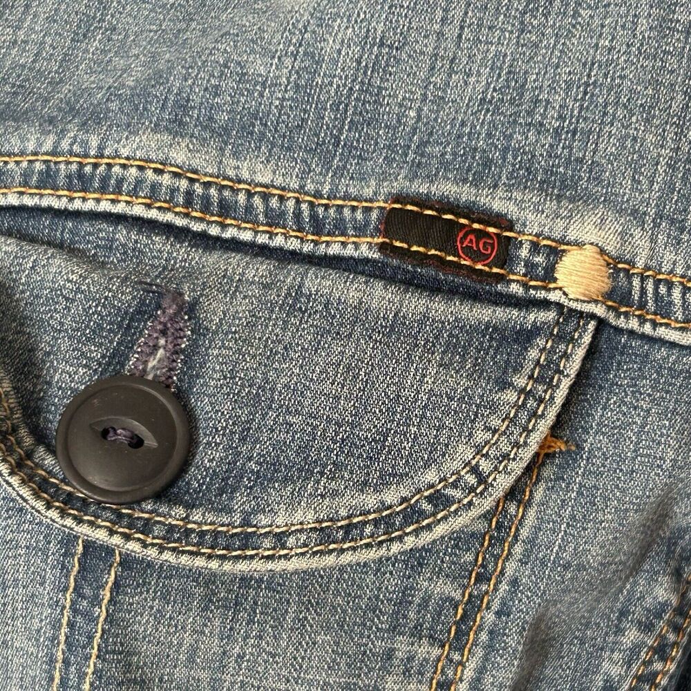AG Jean Jacket Women's L Medium Wash Lightweight‎ Stretch Cropped Capsule - Picture 4 of 8